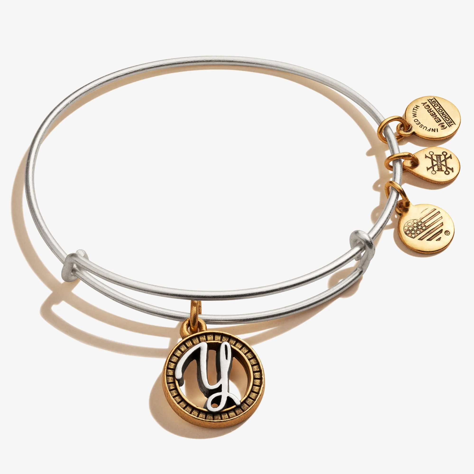 Initial Y Charm Bangle, Two-Tone