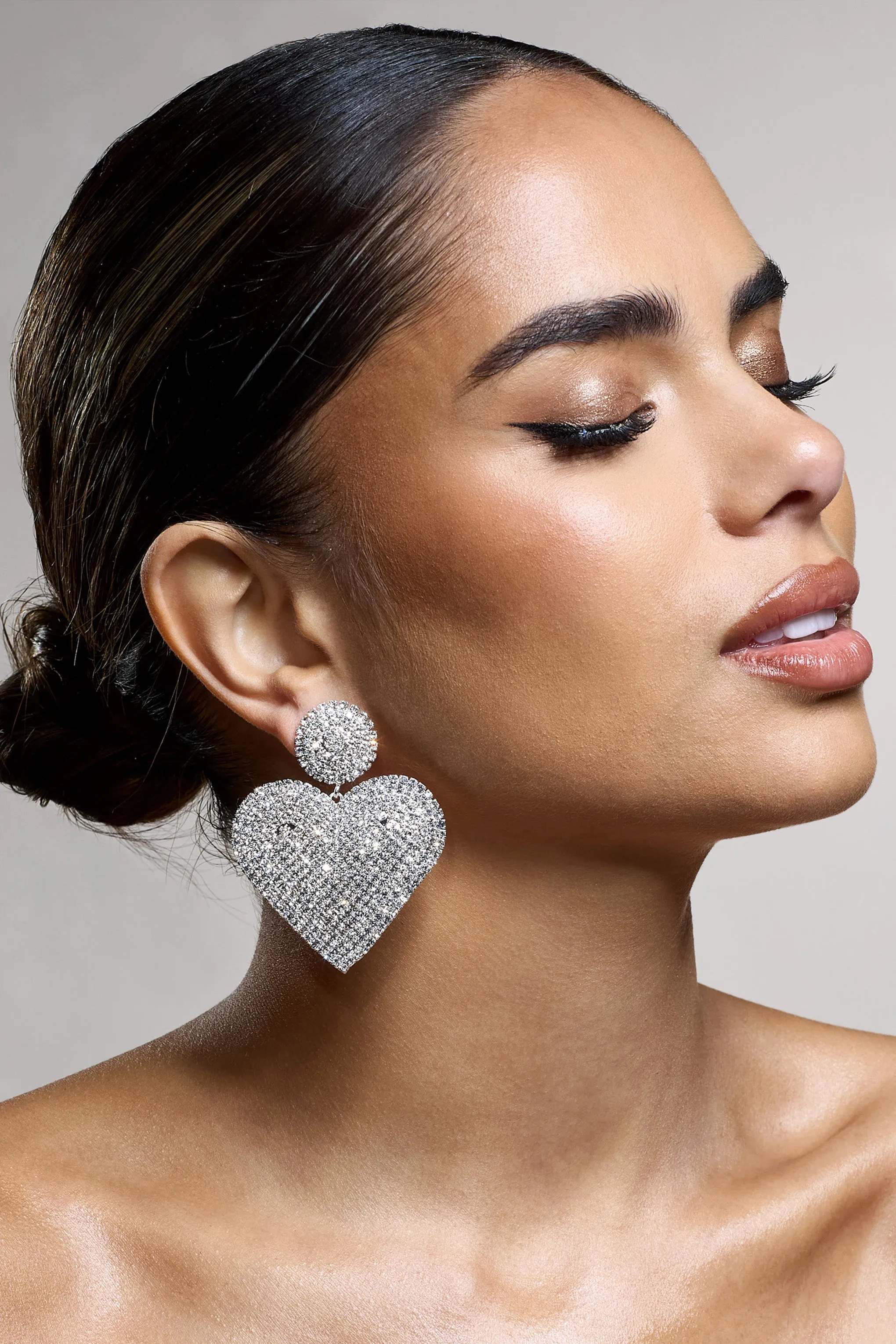 J'adore | Silver Diamante Heart Drop Earrings