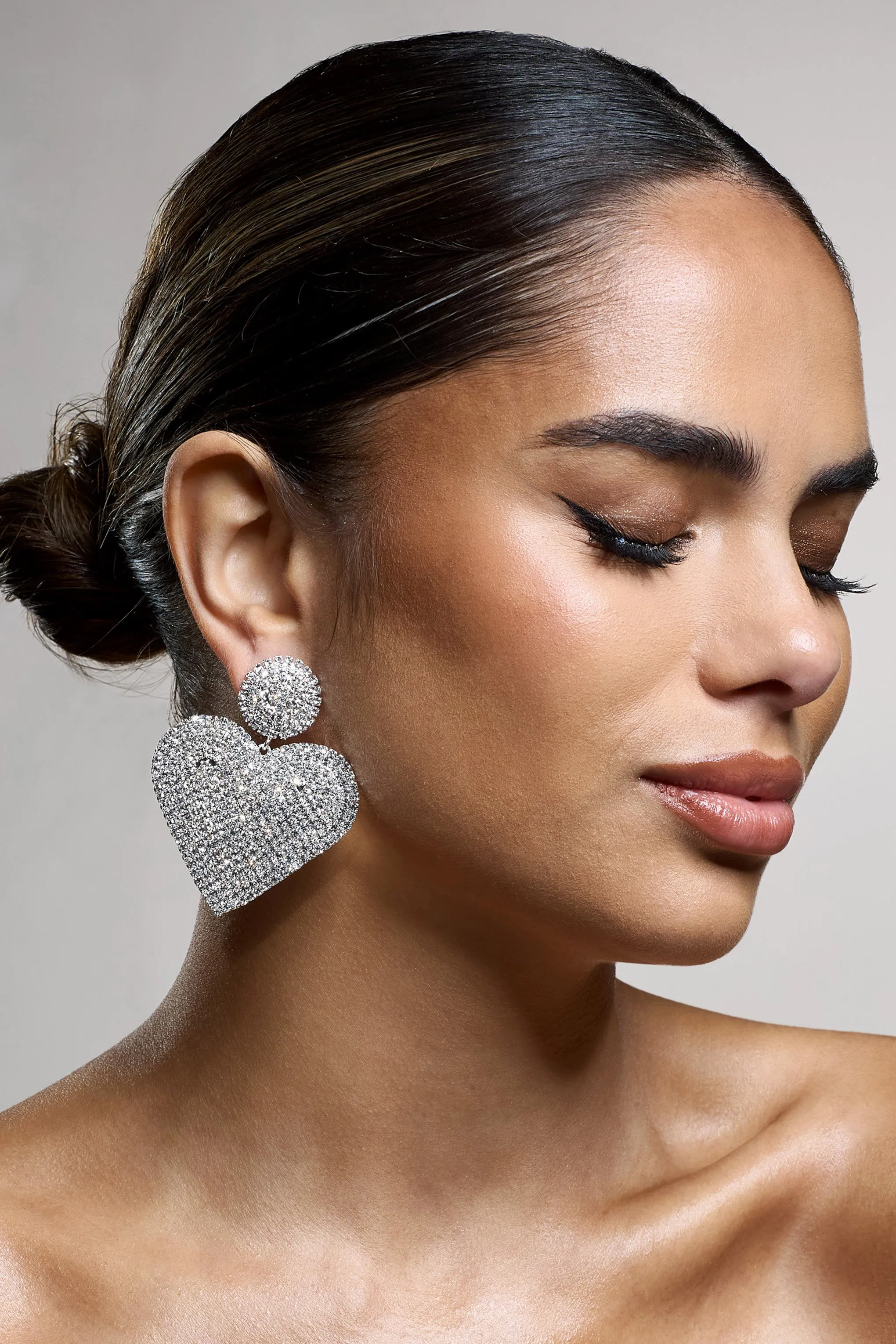 J'adore | Silver Diamante Heart Drop Earrings