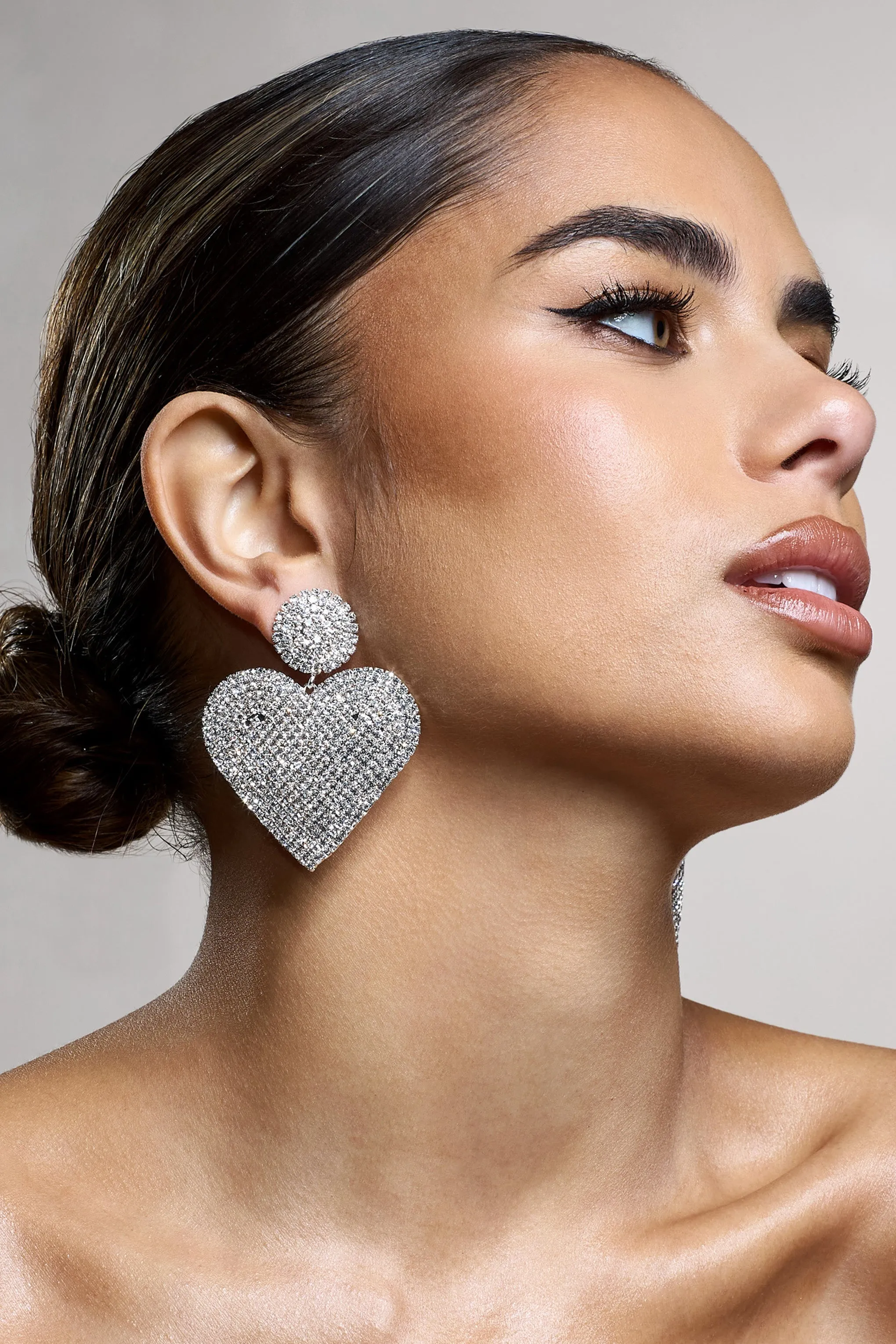 J'adore | Silver Diamante Heart Drop Earrings