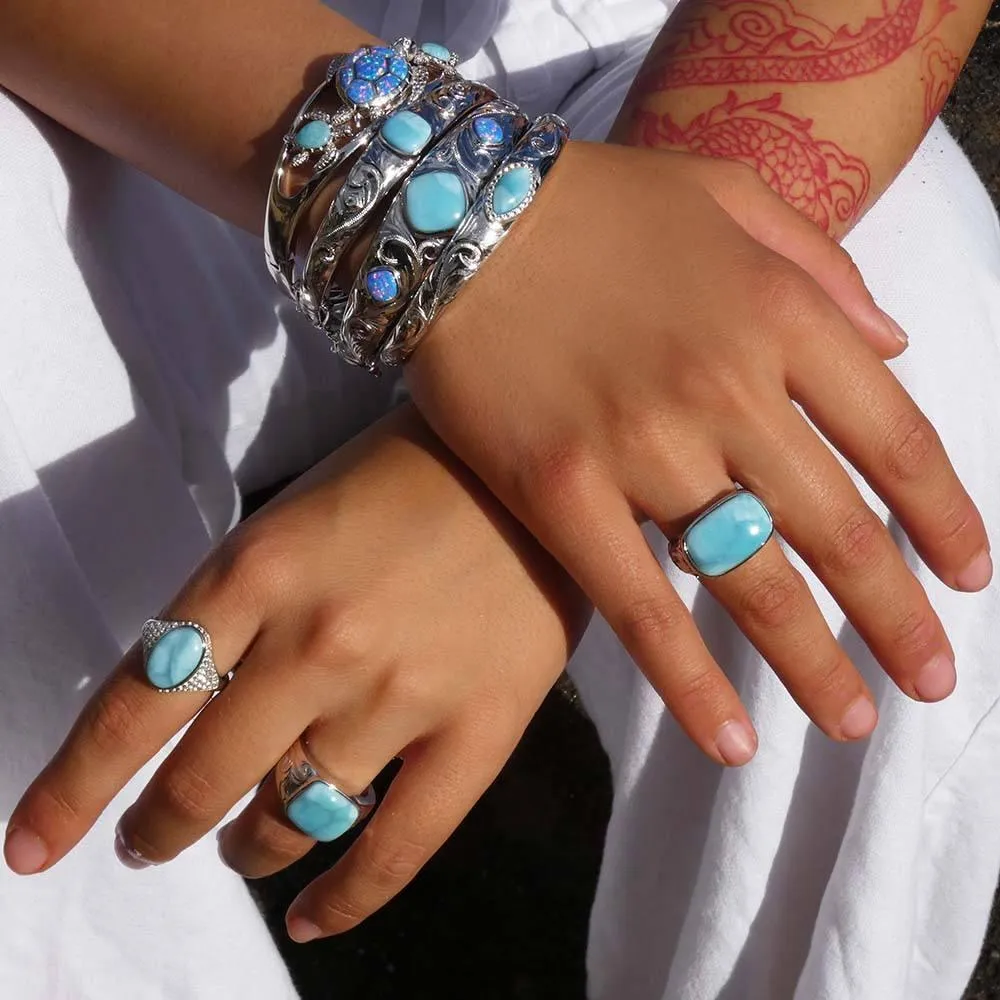 Larimar & Opal Engraved Scroll Bangle