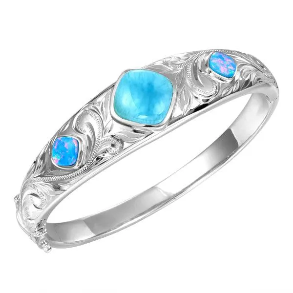 Larimar & Opal Engraved Scroll Bangle