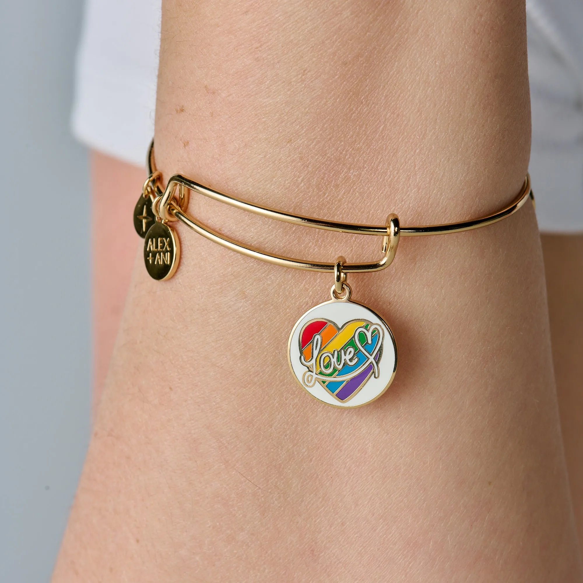 LOVE Rainbow Heart Charm Bangle