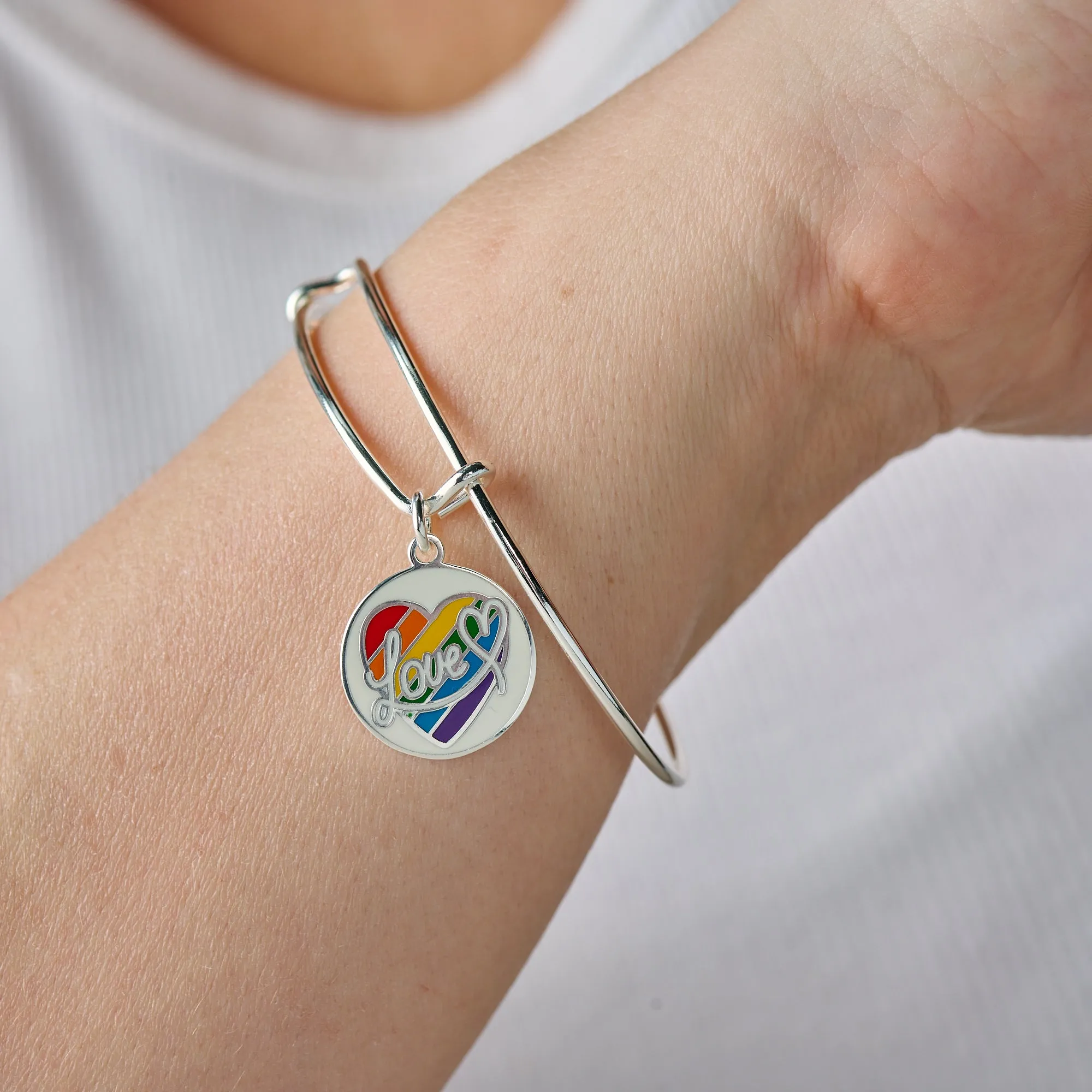 LOVE Rainbow Heart Charm Bangle