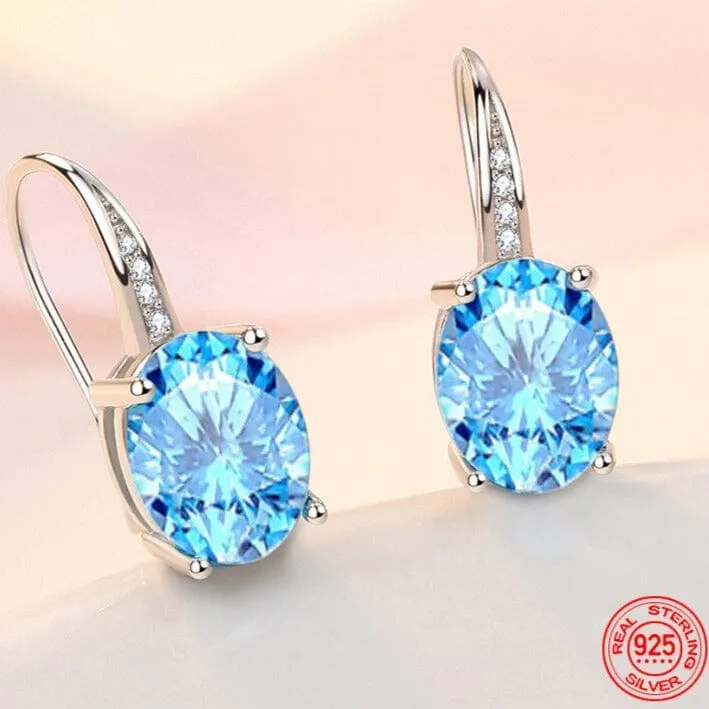 Lovely Blue Crystal Oval Drop Earrings