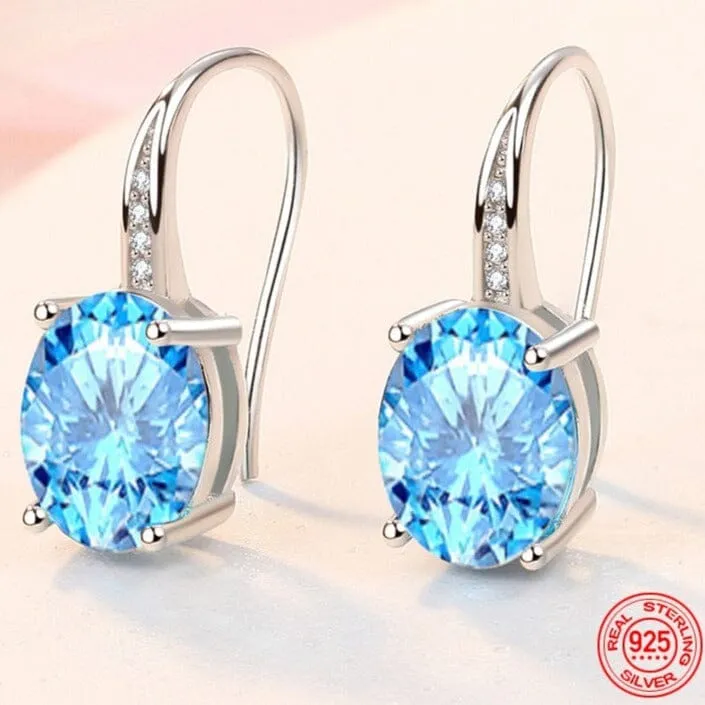 Lovely Blue Crystal Oval Drop Earrings