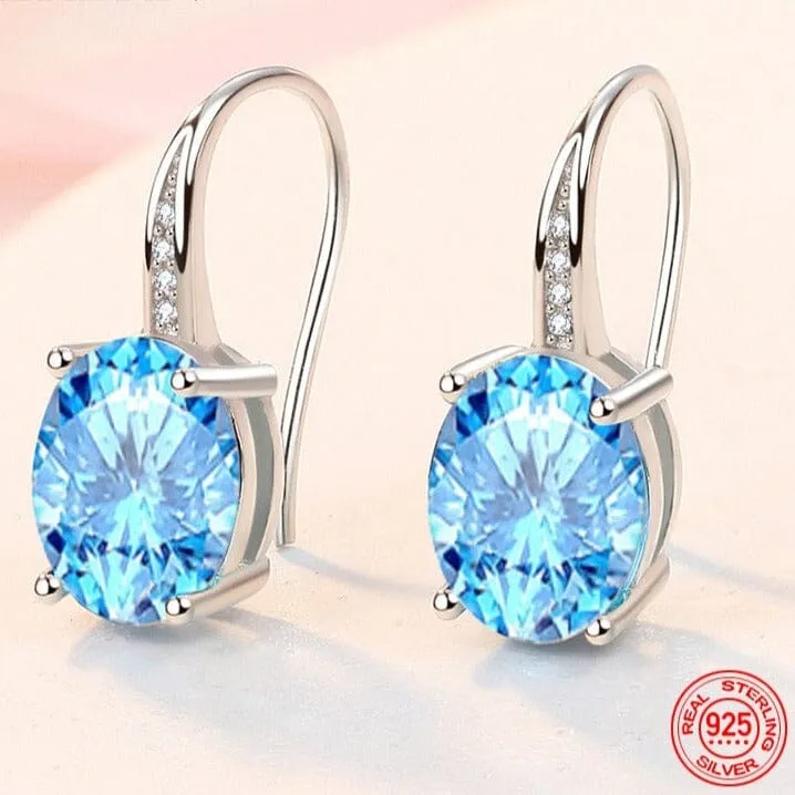 Lovely Blue Crystal Oval Drop Earrings