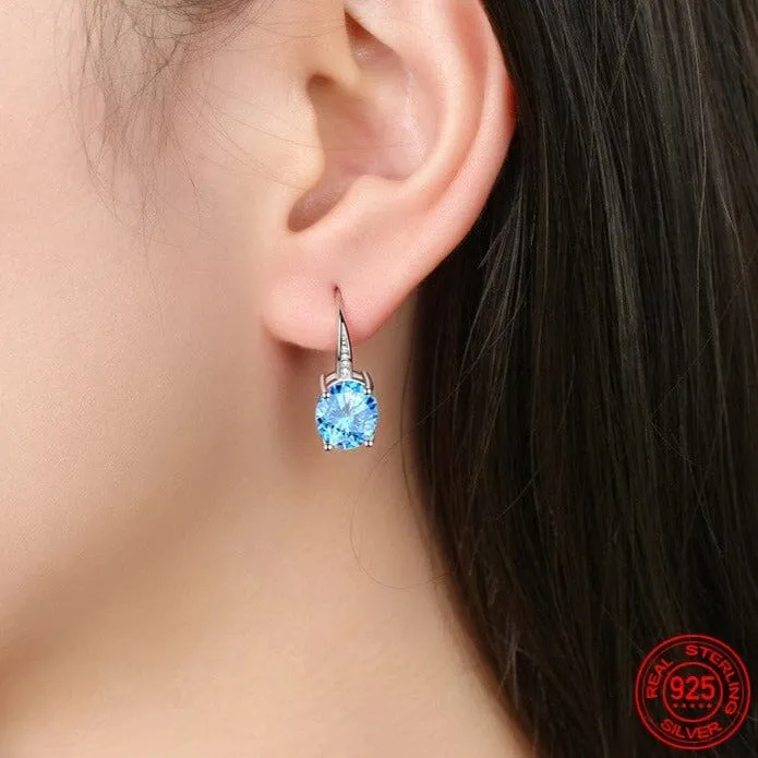 Lovely Blue Crystal Oval Drop Earrings