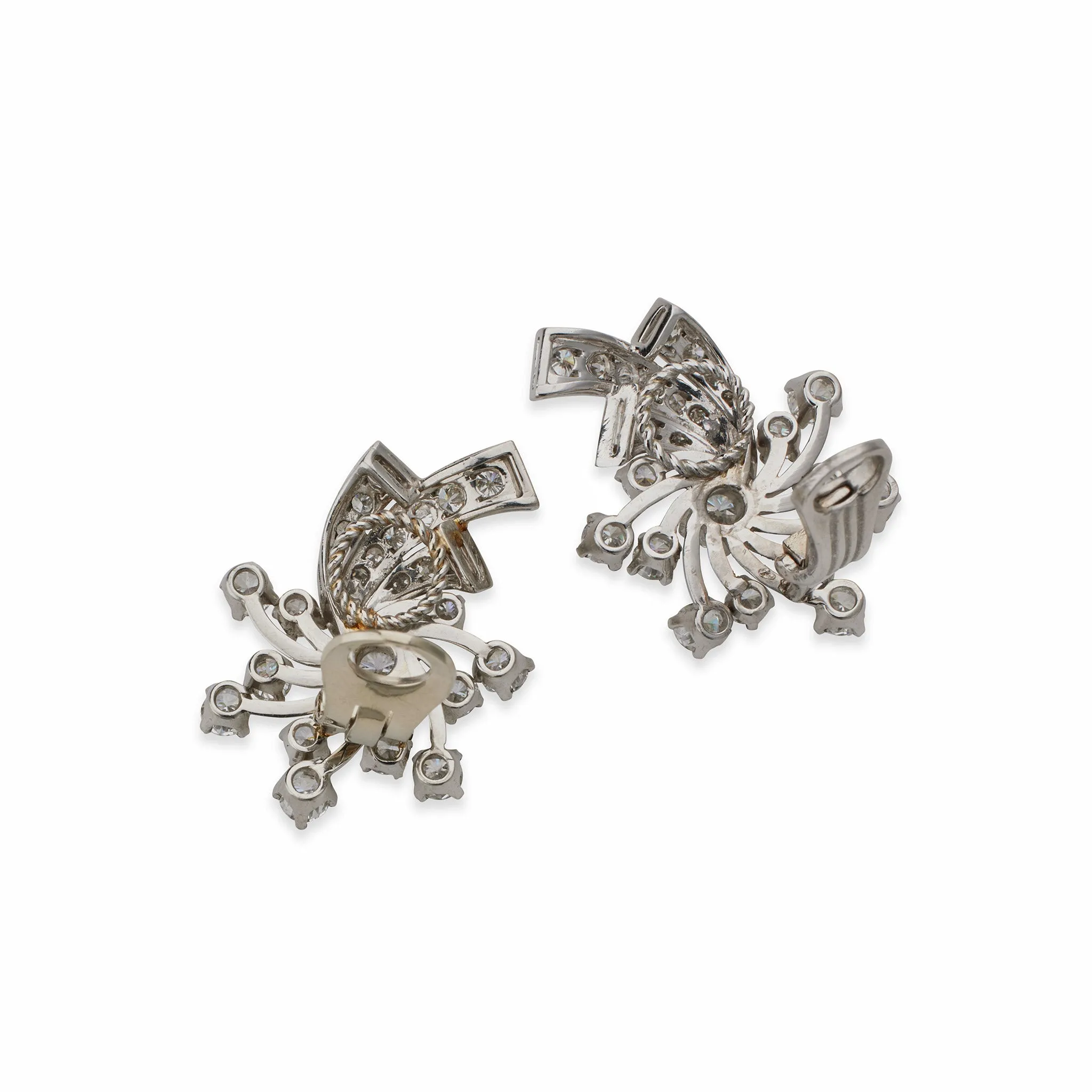 Mid-Century Platinum and Diamond Clip Earrings