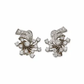 Mid-Century Platinum and Diamond Clip Earrings