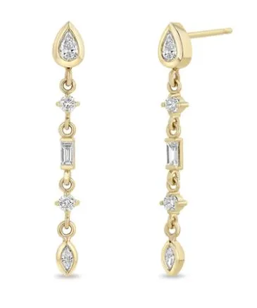 Mixed-Cut Diamond Drop Earrings