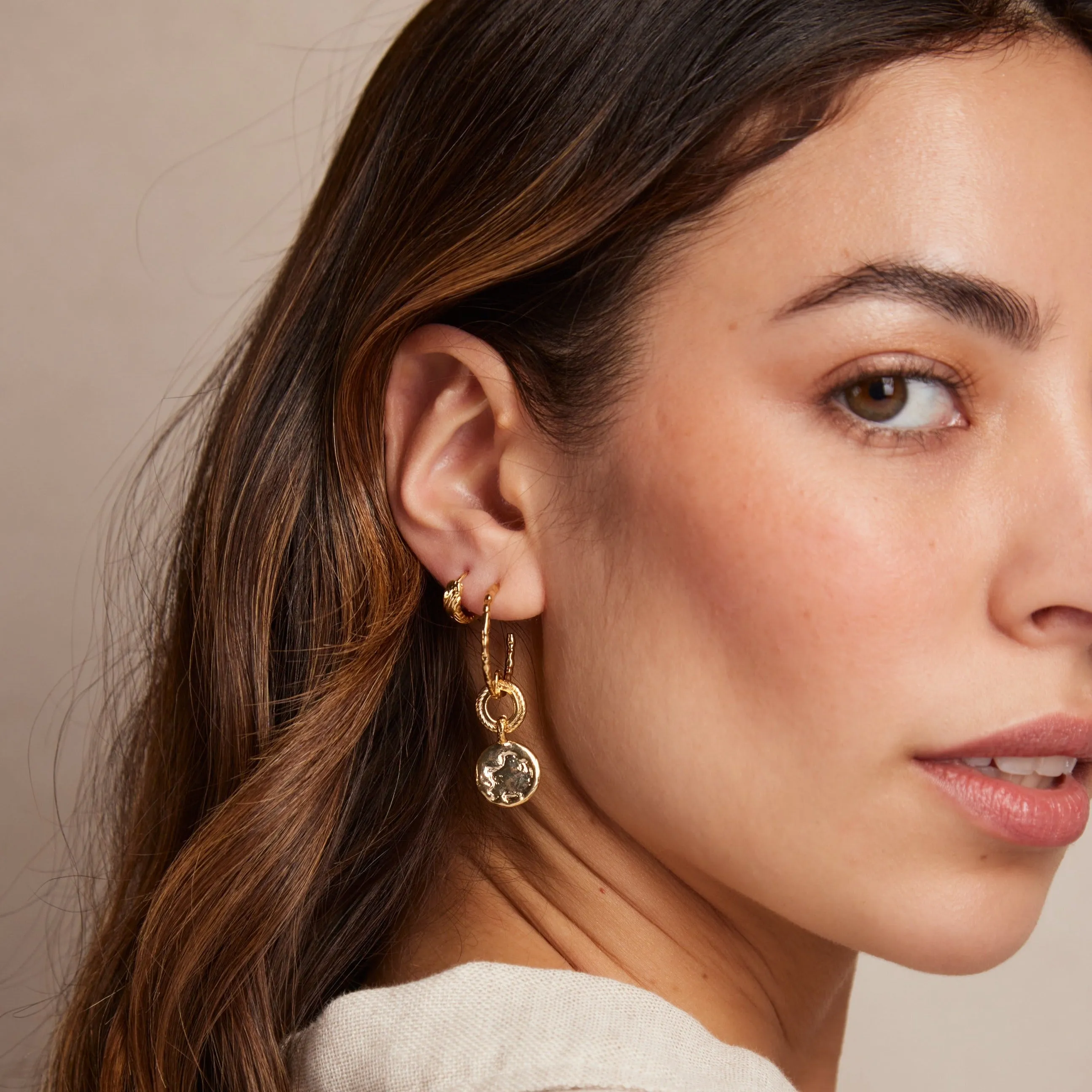 Molten Coin Hoop Drop Earrings