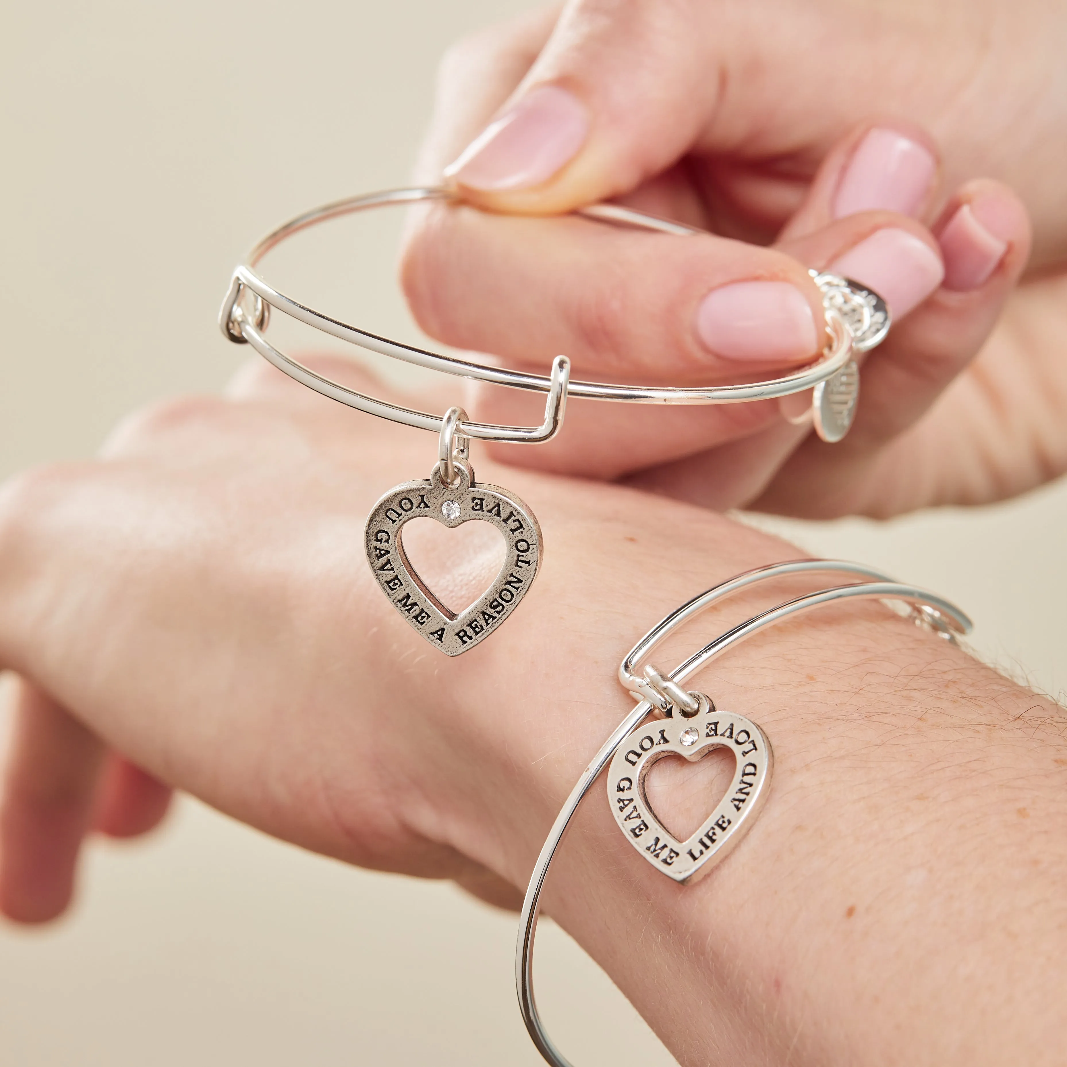 Mom Daughter Charm Bangle Bracelets, Set of 2