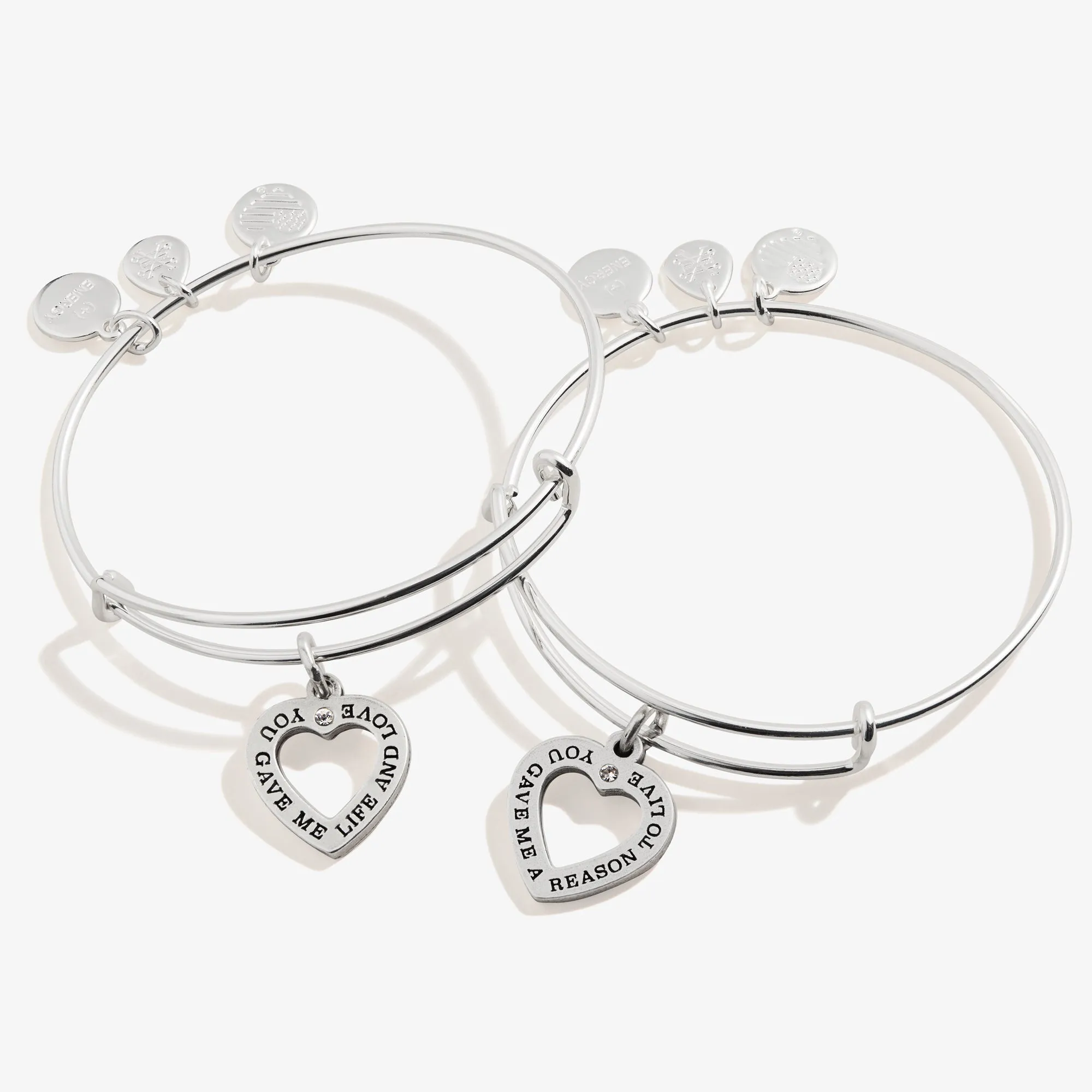 Mom Daughter Charm Bangle Bracelets, Set of 2