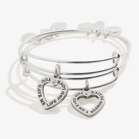 Mom Daughter Charm Bangle Bracelets, Set of 2