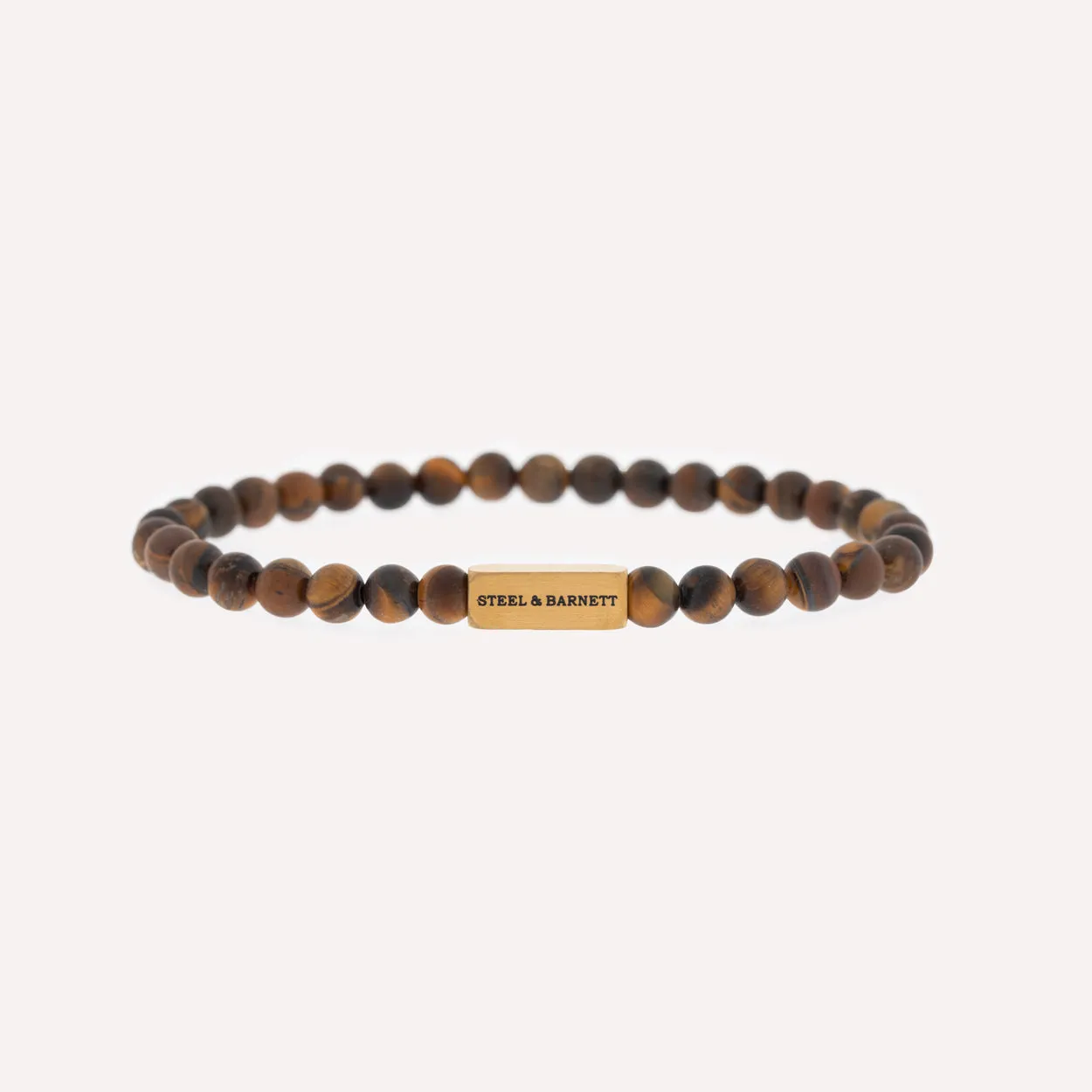 Natural Ned 6mm Round Gemstone Bracelet Matt Tiger Eye/18K Gold