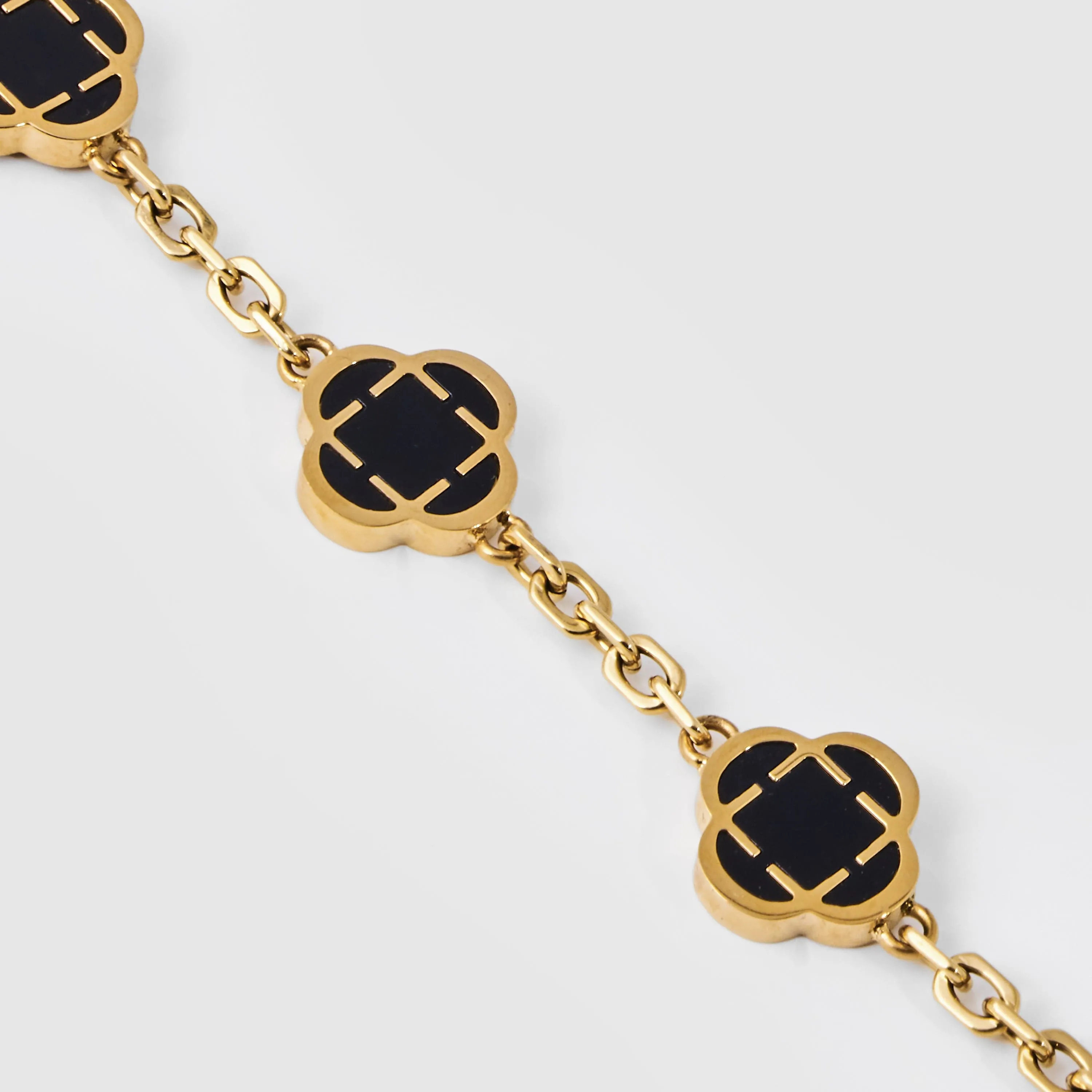 Onyx Clover Stone Bracelet (Gold)