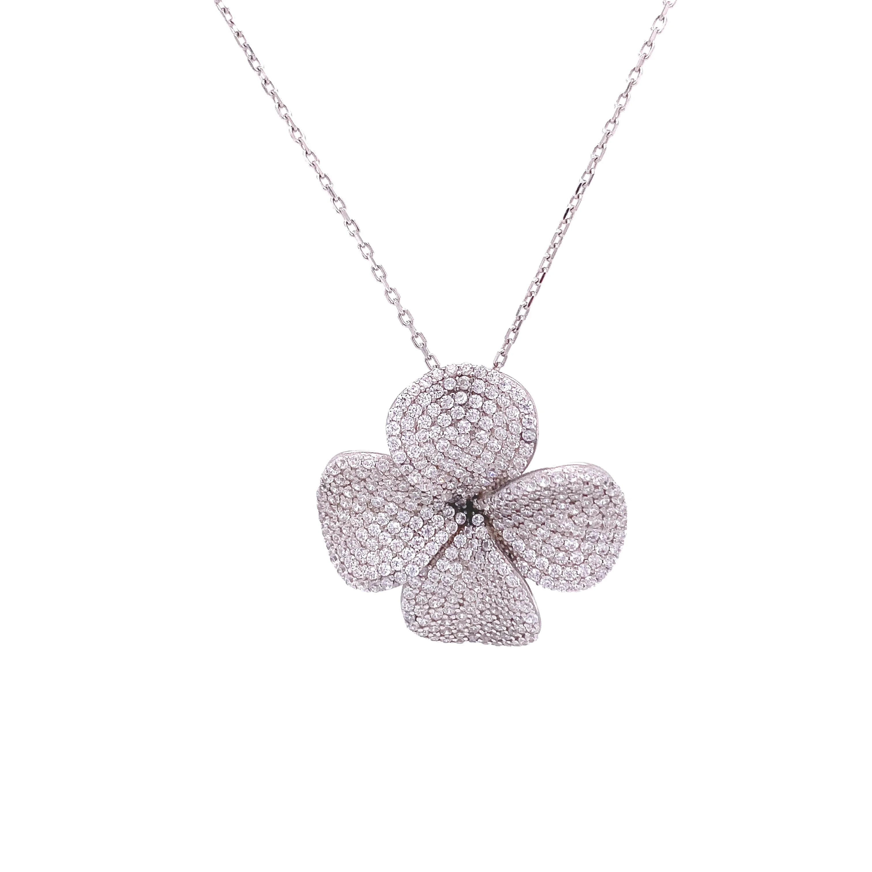 Pave Flower Pendant Necklace