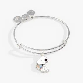 Peanuts Snoopy and Crystal Heart Charm Bangle Bracelet