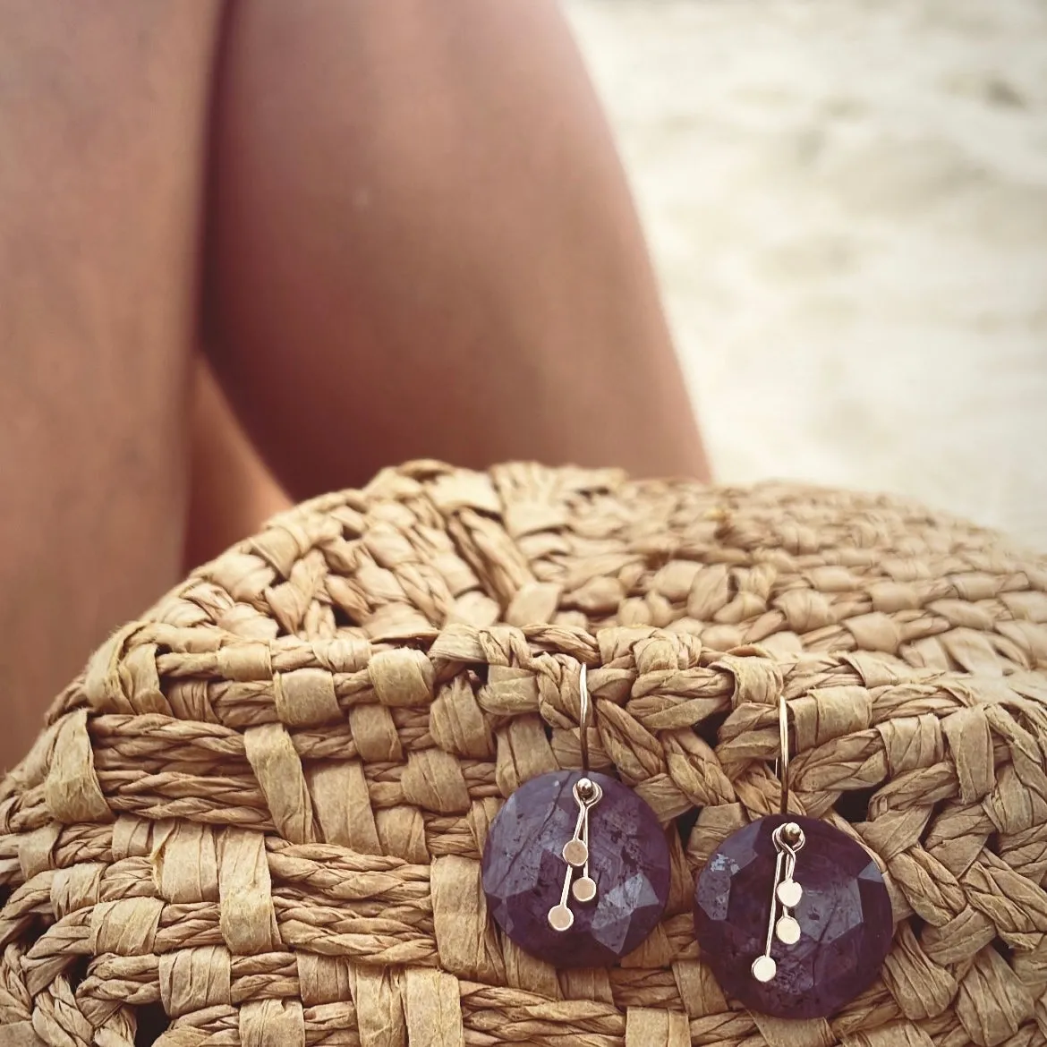 Pendulum dots round plum sapphire earrings