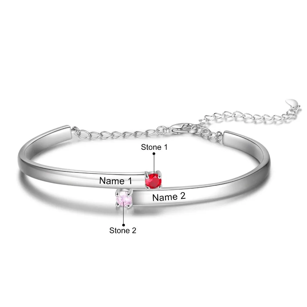 Personalized 2 Birthstones Family Bracelets For Women