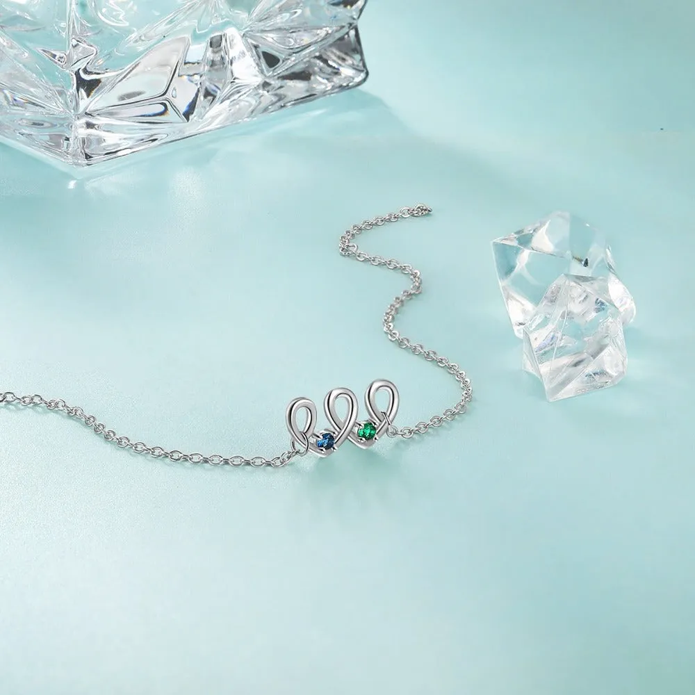 Personalized 2 Birthstones Heart-Shaped Bracelets for Women