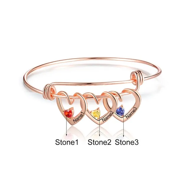 Personalized Heart Charm Bracelet with Birthstone Customized Engraving Name Bracelets & Bangles Christmas Gift for Mom