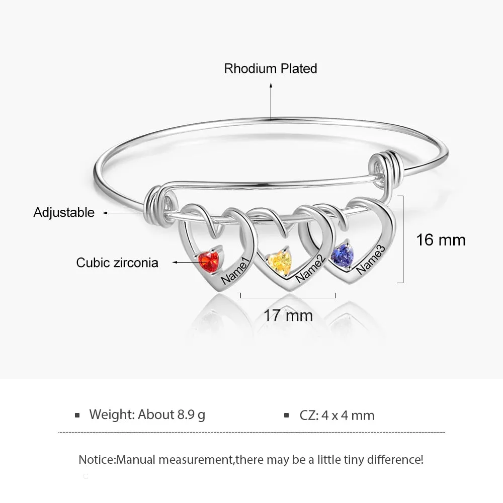 Personalized Heart Charm Bracelet with Birthstone Customized Engraving Name Bracelets & Bangles Christmas Gift for Mom