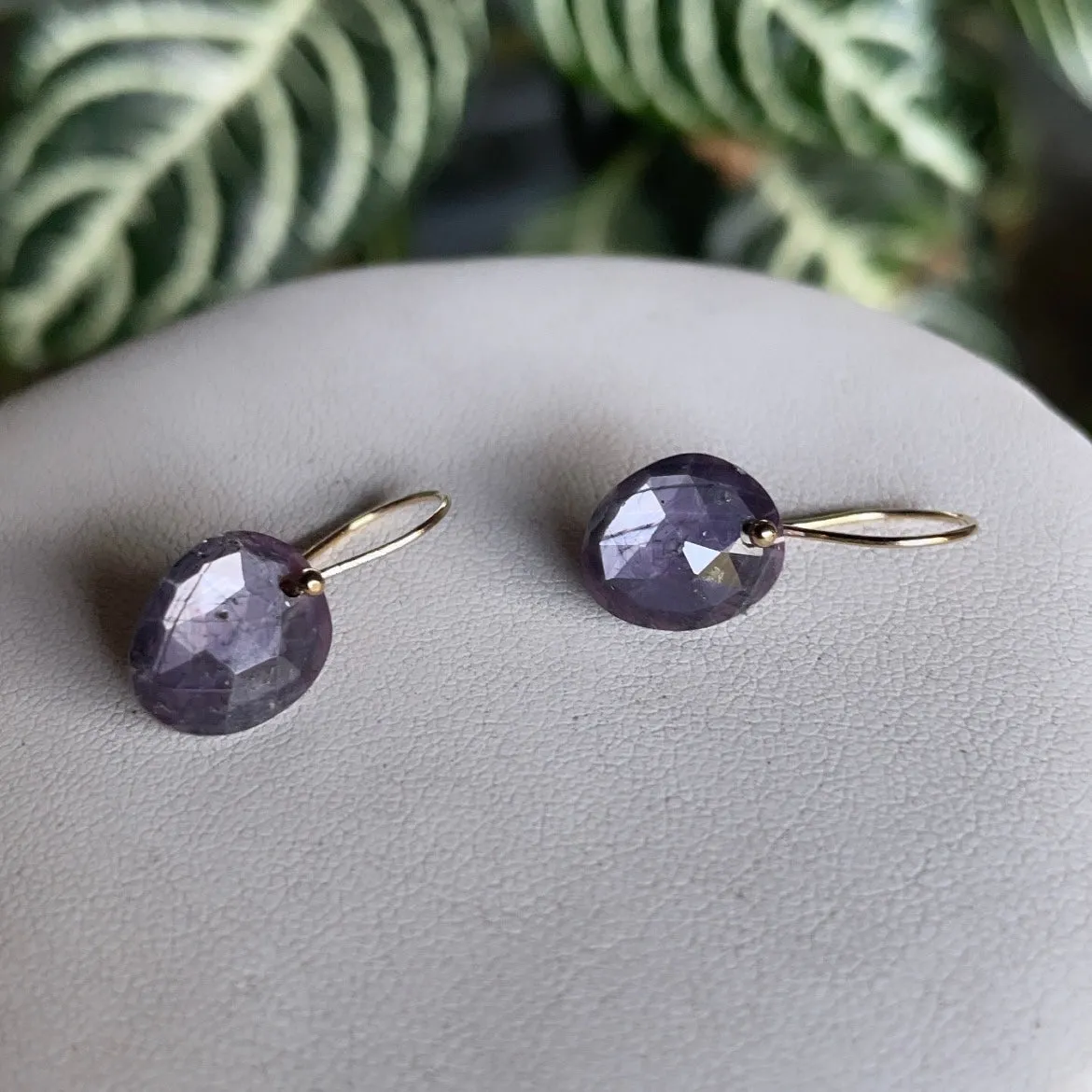 Petite dark plummy sapphire earrings