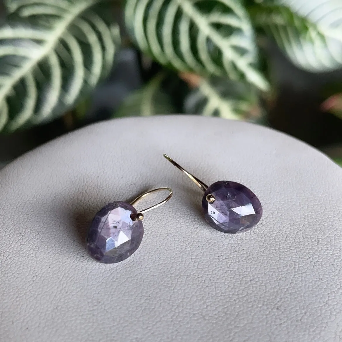 Petite dark plummy sapphire earrings