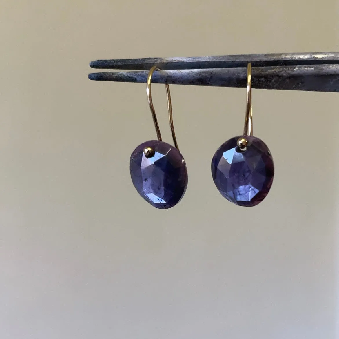 Petite dark plummy sapphire earrings