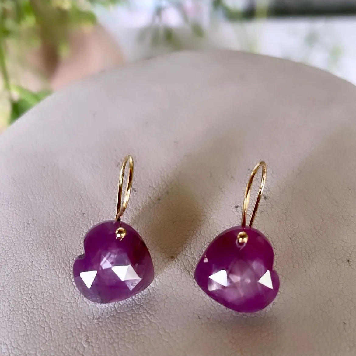 Petite heart pink sapphire earrings