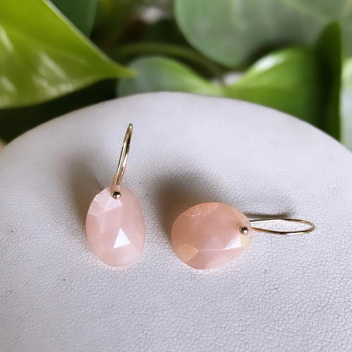 Petite rosecut peach moonstone earrings