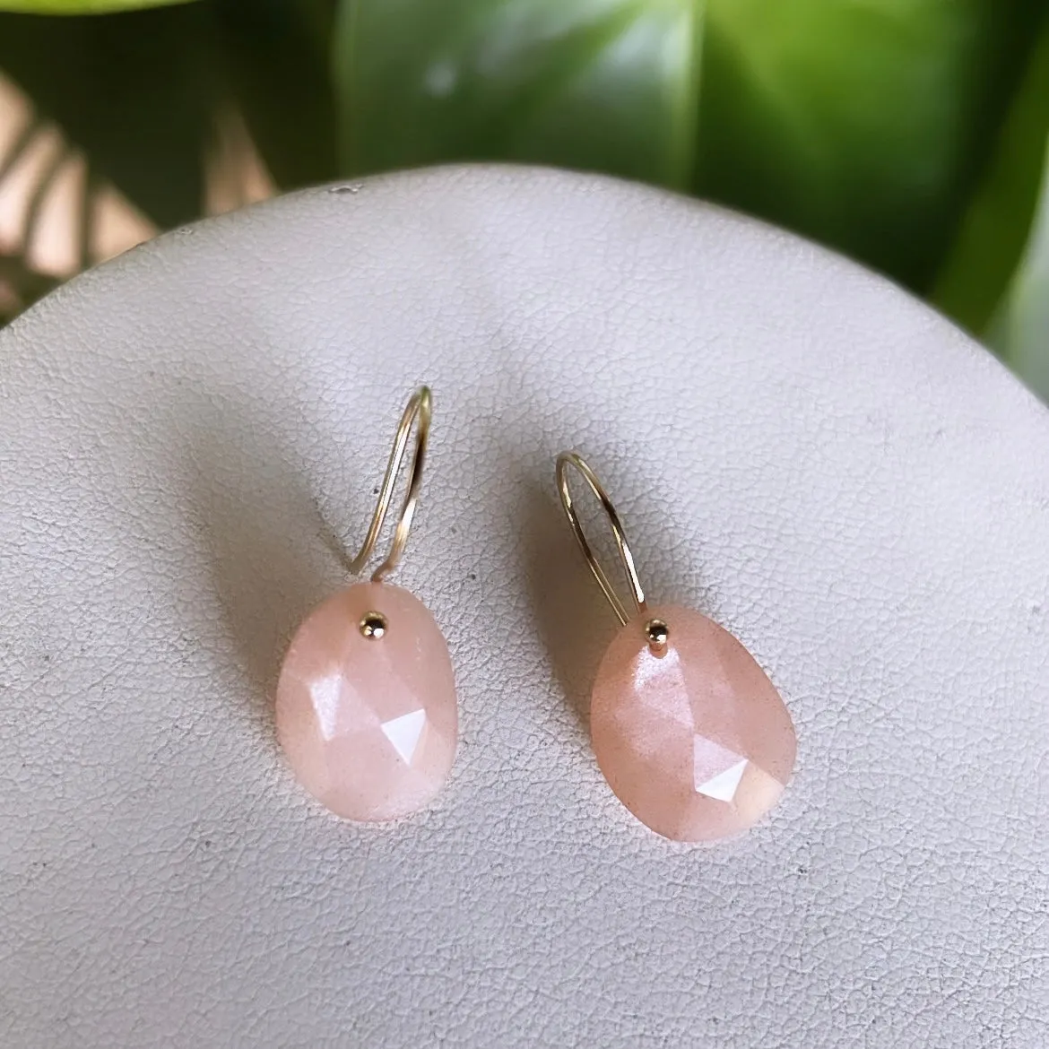 Petite rosecut peach moonstone earrings