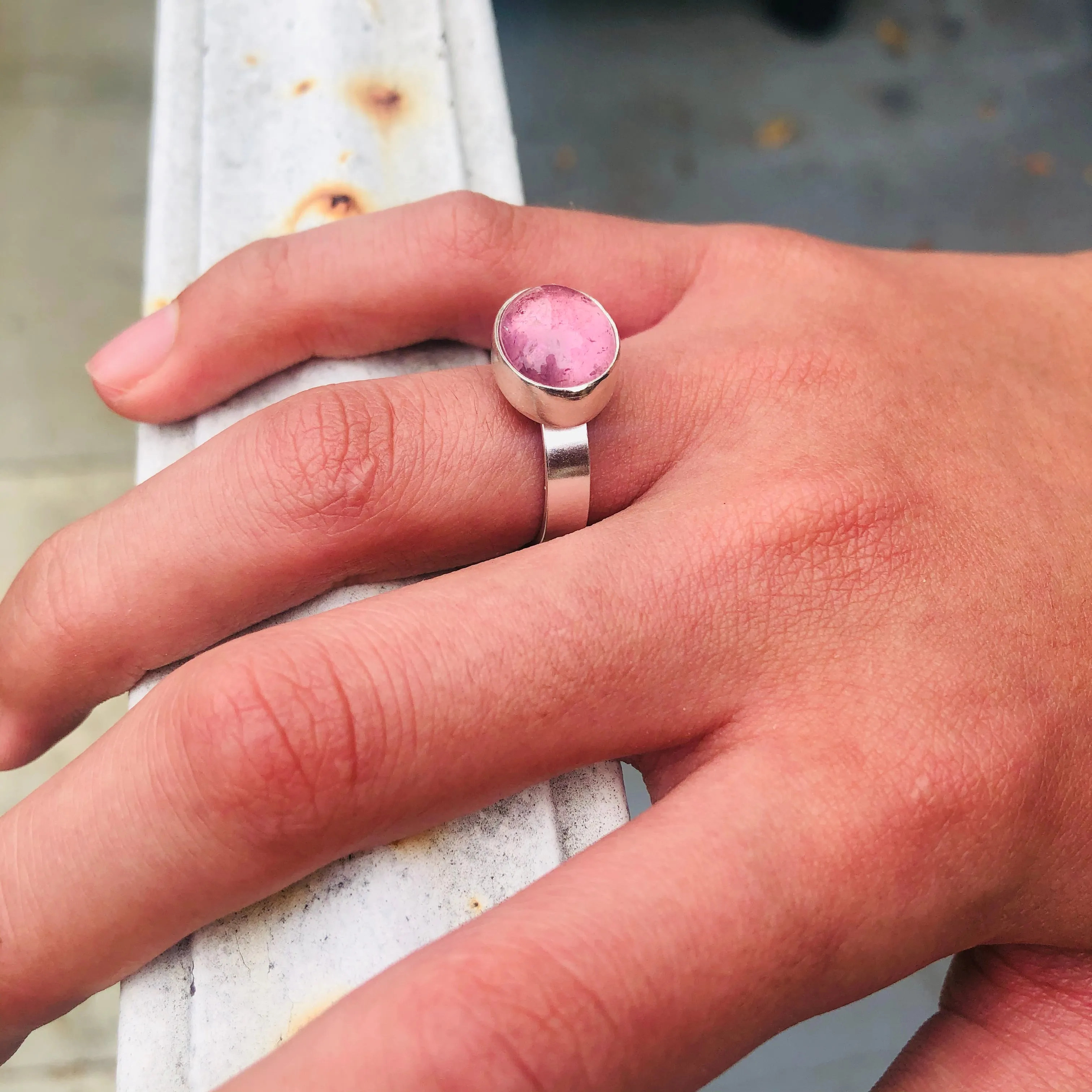 Pink tourmaline band ring