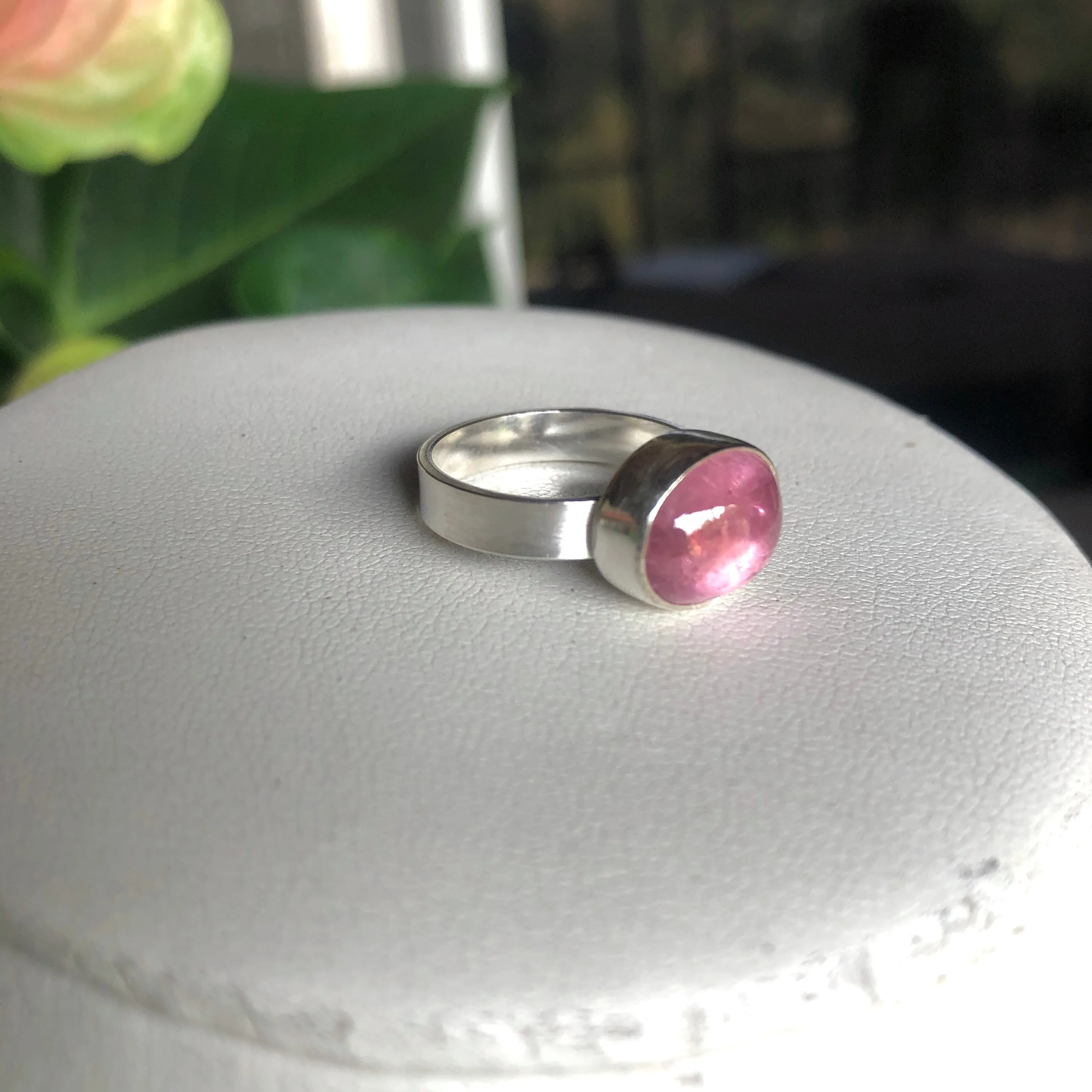 Pink tourmaline band ring