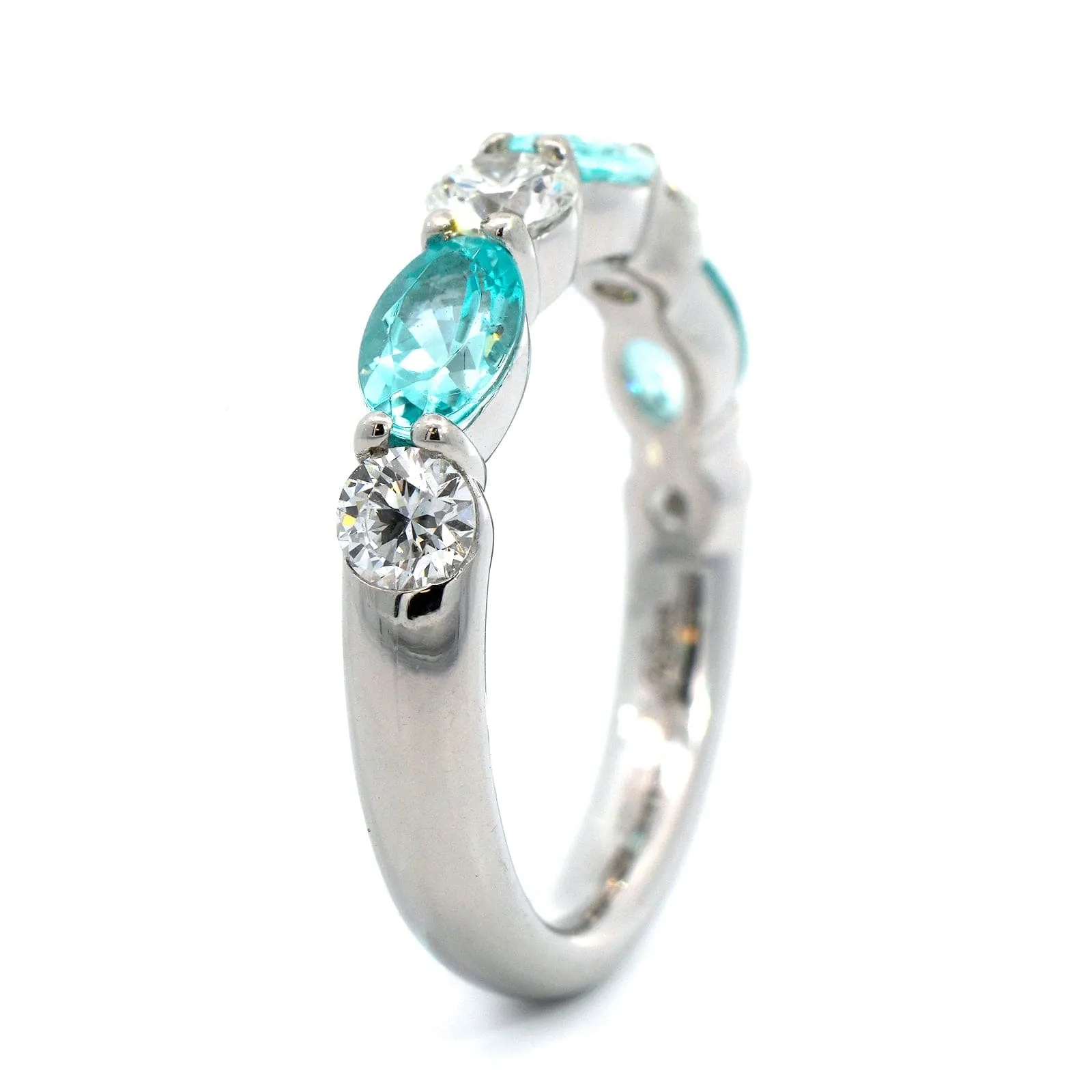 Platinum Alternating Round Diamond and Oval Paraiba Band