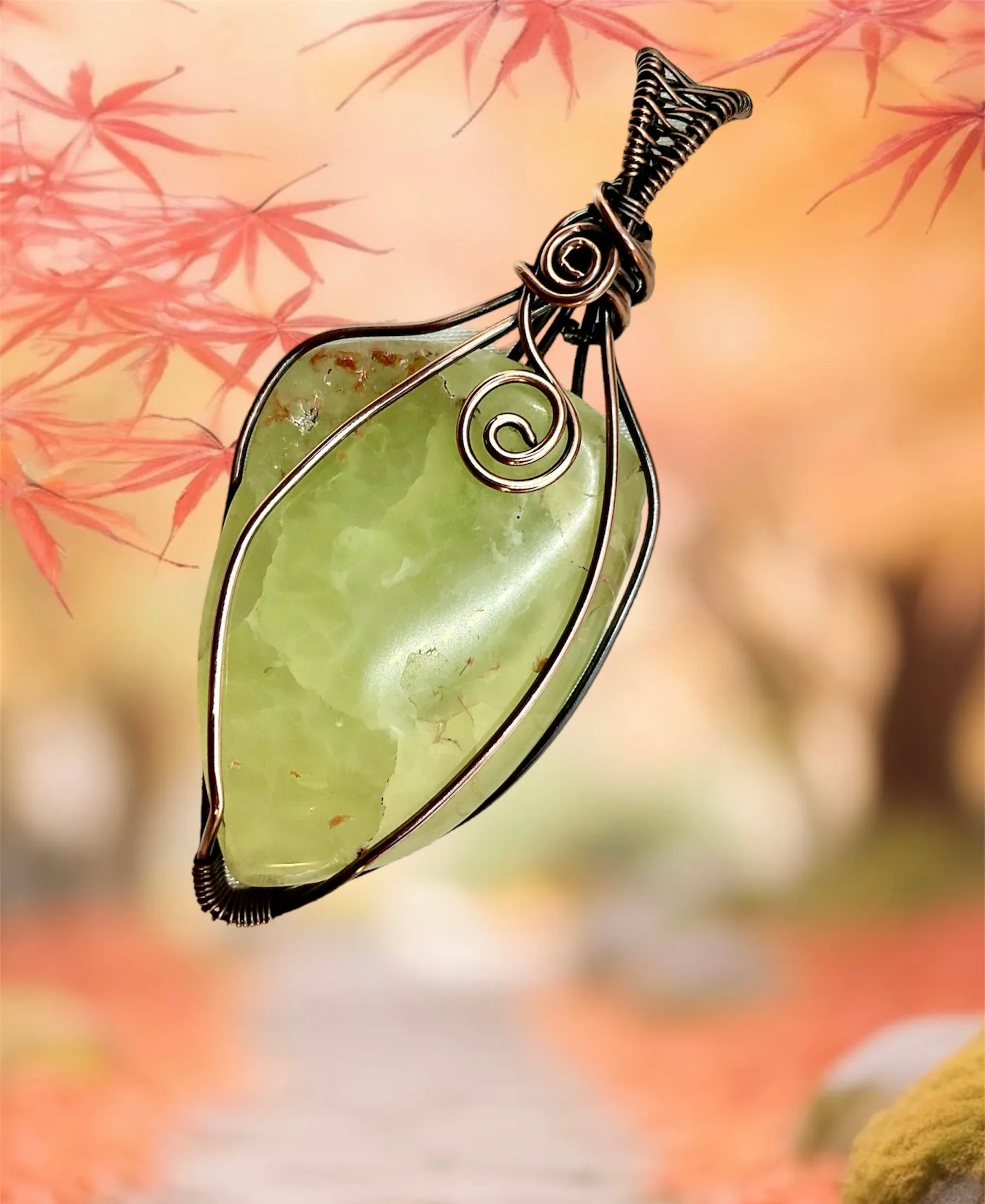 Prehnite Wire Wrapped Pendant