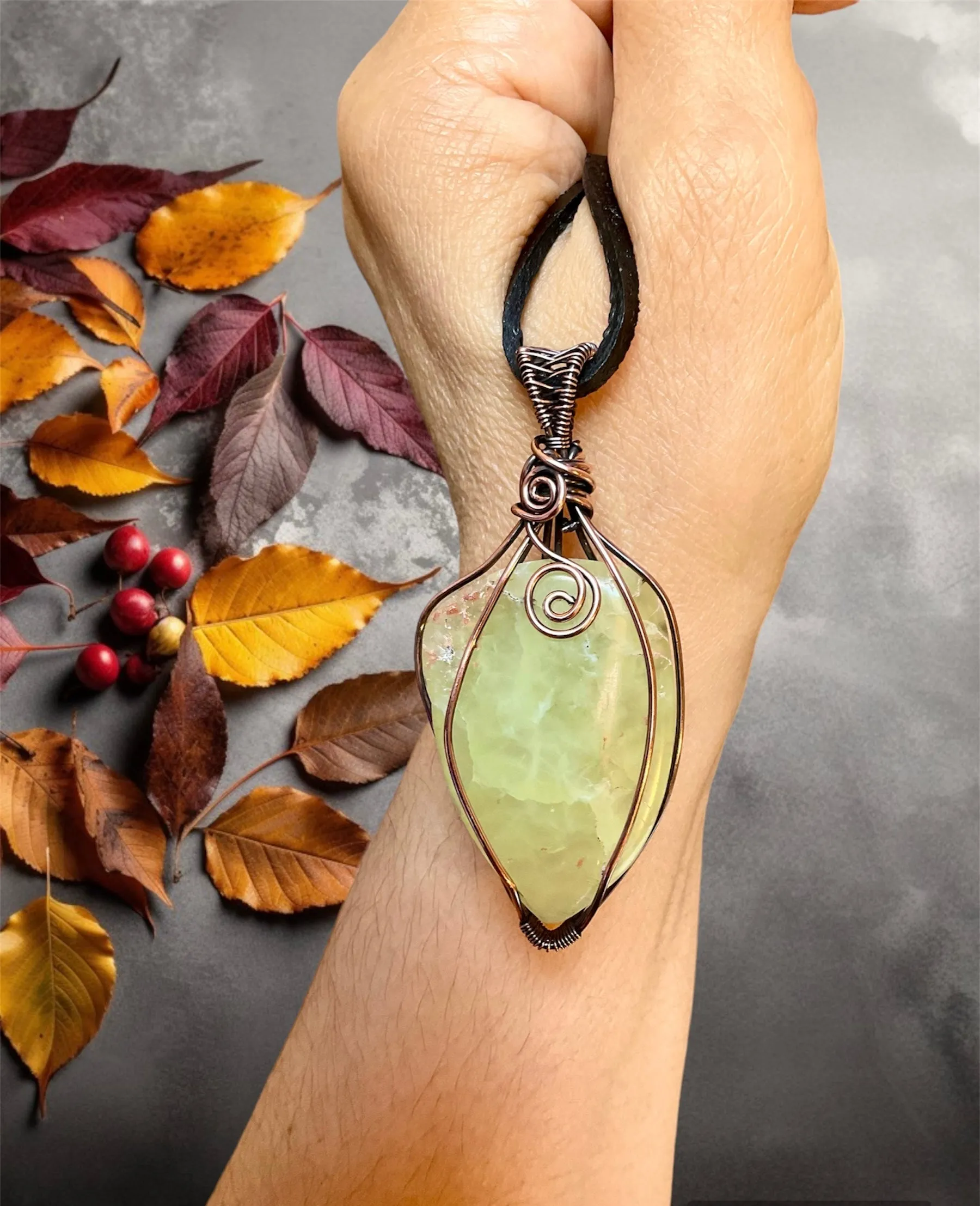 Prehnite Wire Wrapped Pendant