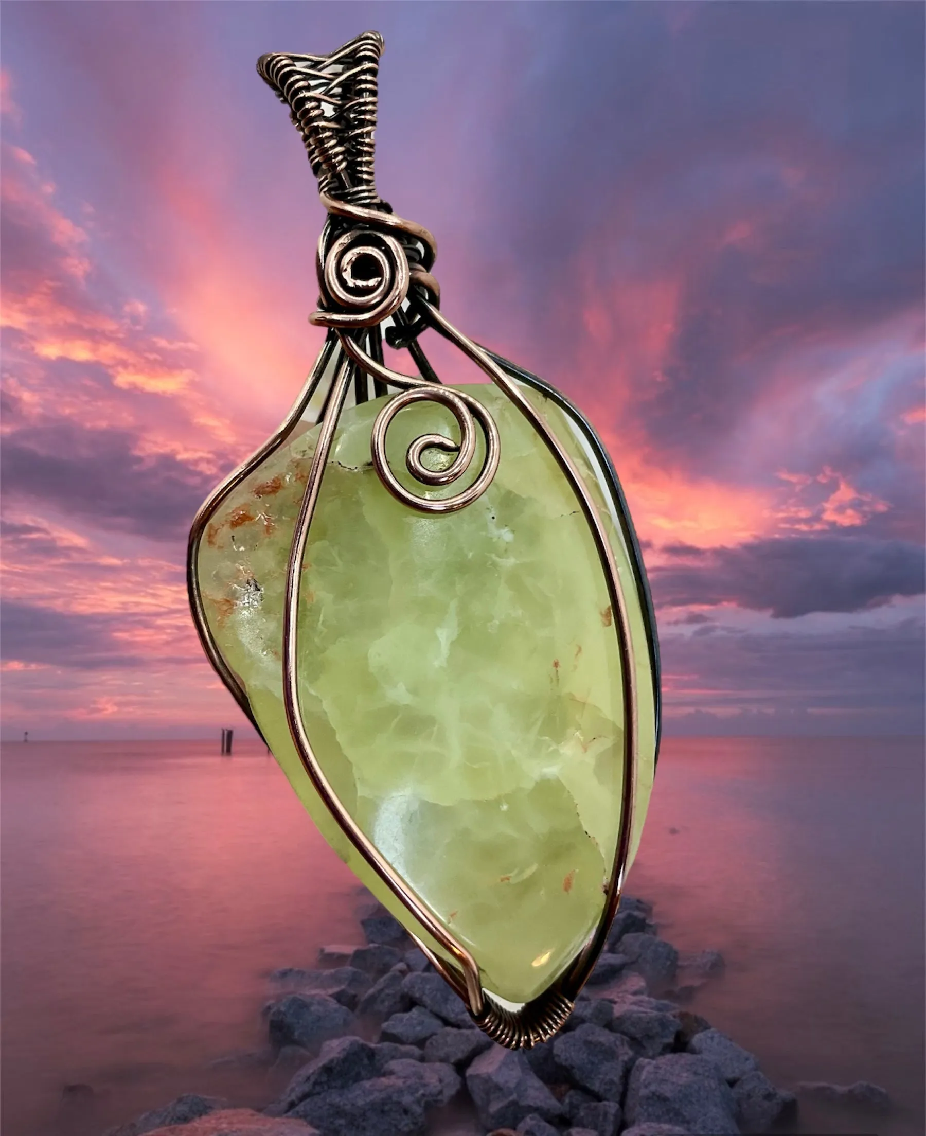 Prehnite Wire Wrapped Pendant