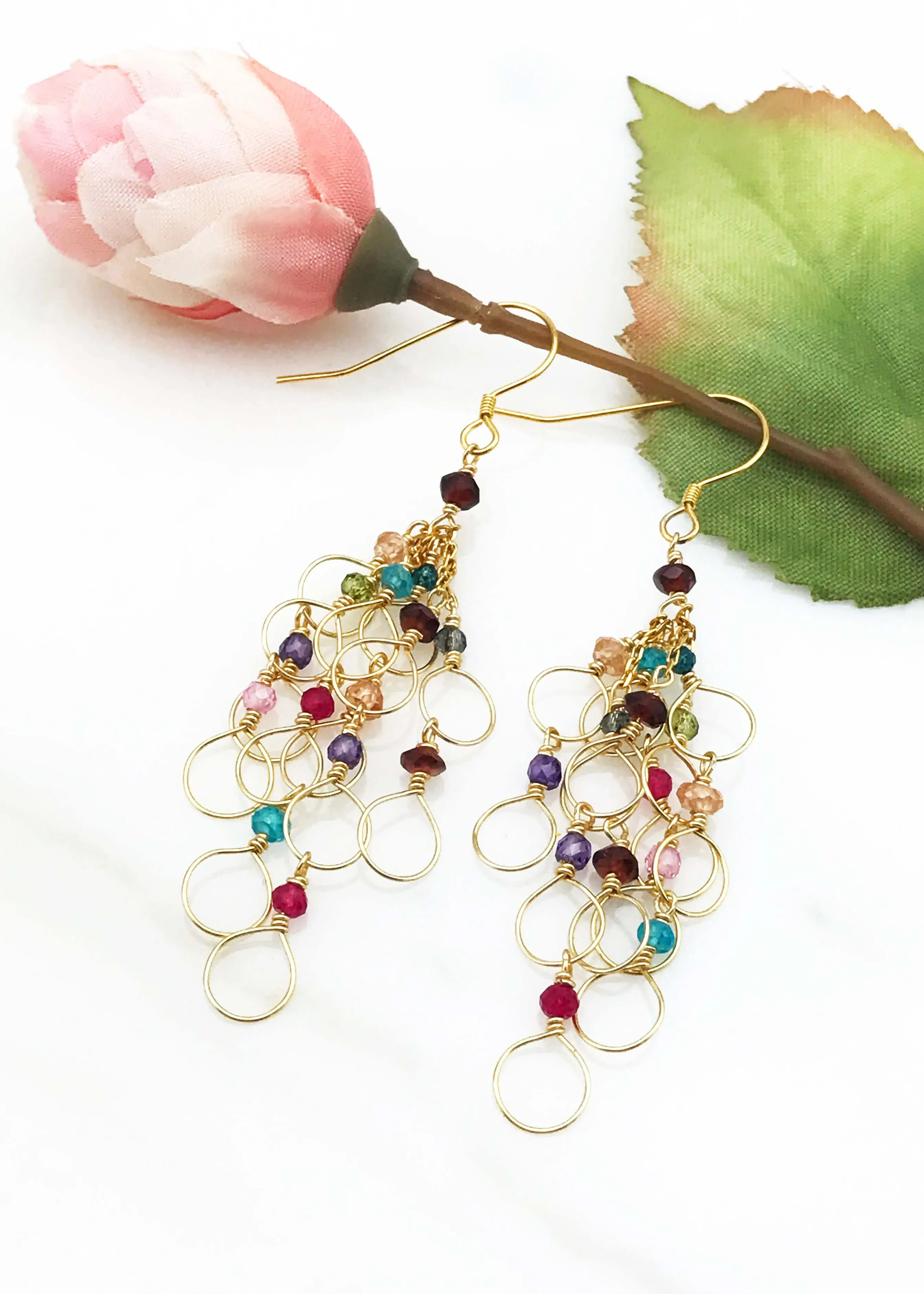 Rainbow Chain Loop Earrings - Gold