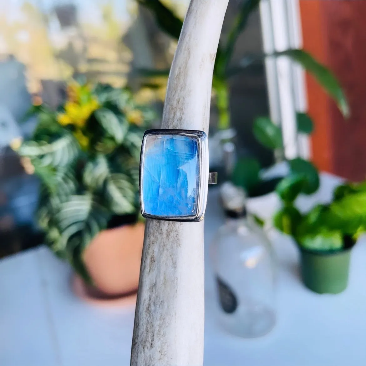 Rectangle Rainbow moonstone ring