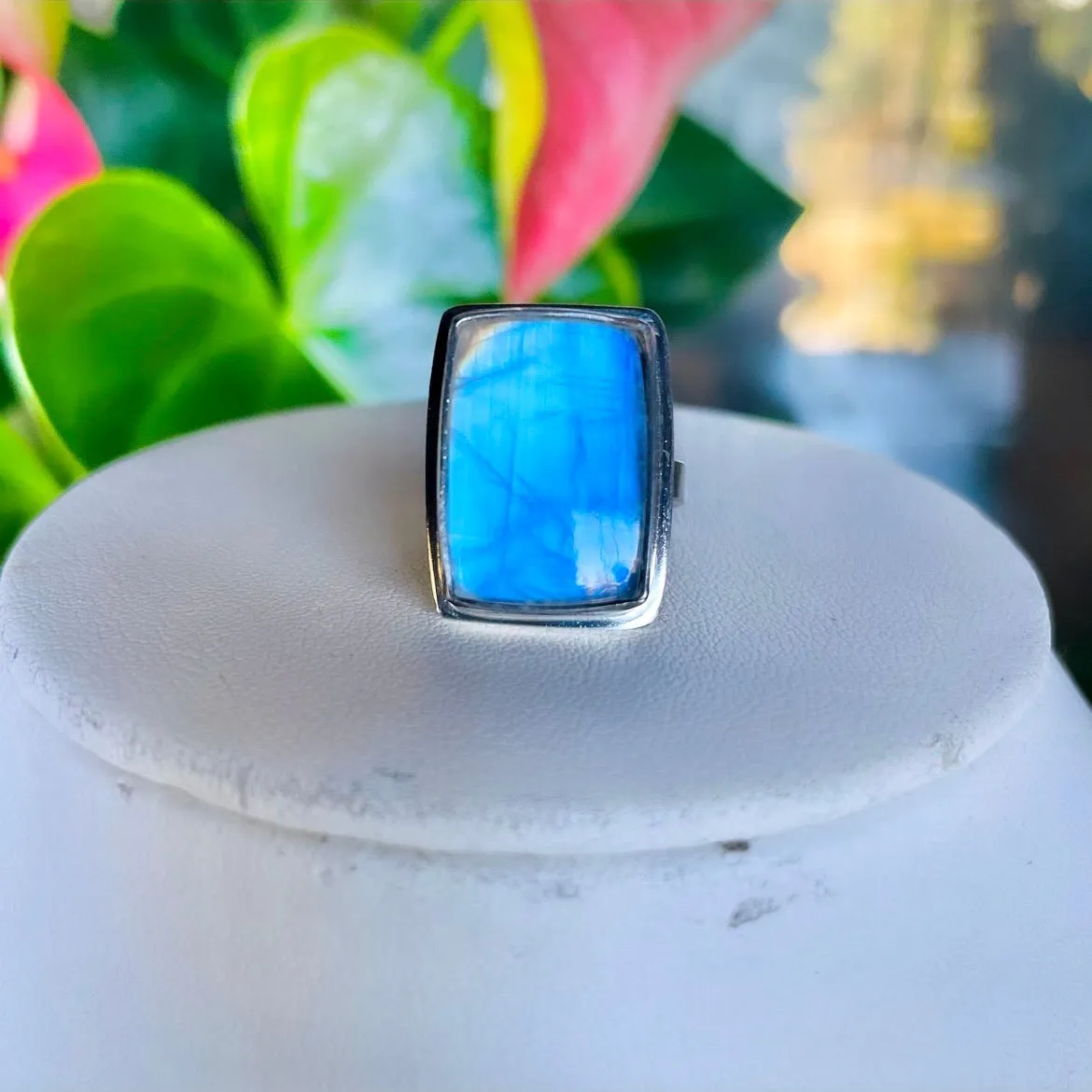 Rectangle Rainbow moonstone ring