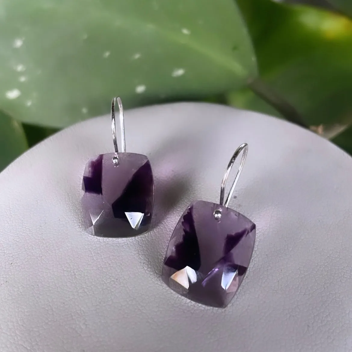 Rectangle Trapiche Amethyst Earrings