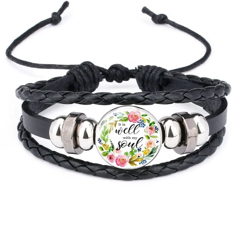 Scriptures Proverbs Charm Leather Wrap Bangle Bracelet