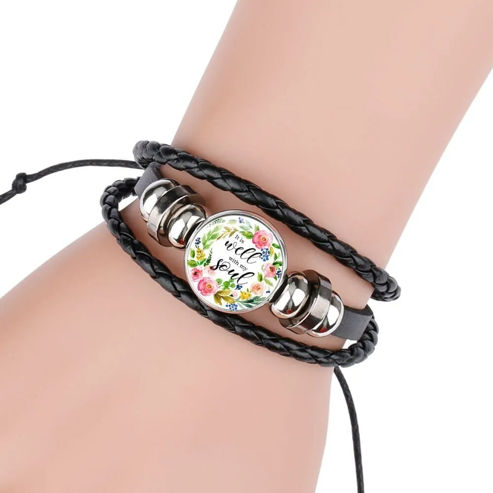 Scriptures Proverbs Charm Leather Wrap Bangle Bracelet