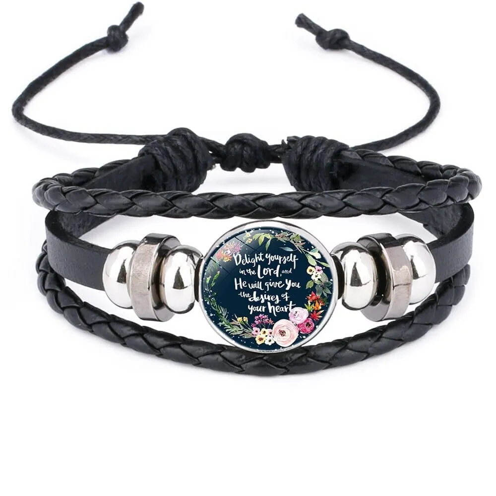 Scriptures Proverbs Charm Leather Wrap Bangle Bracelet