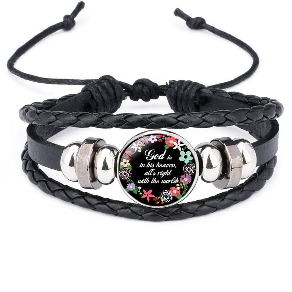 Scriptures Proverbs Charm Leather Wrap Bangle Bracelet