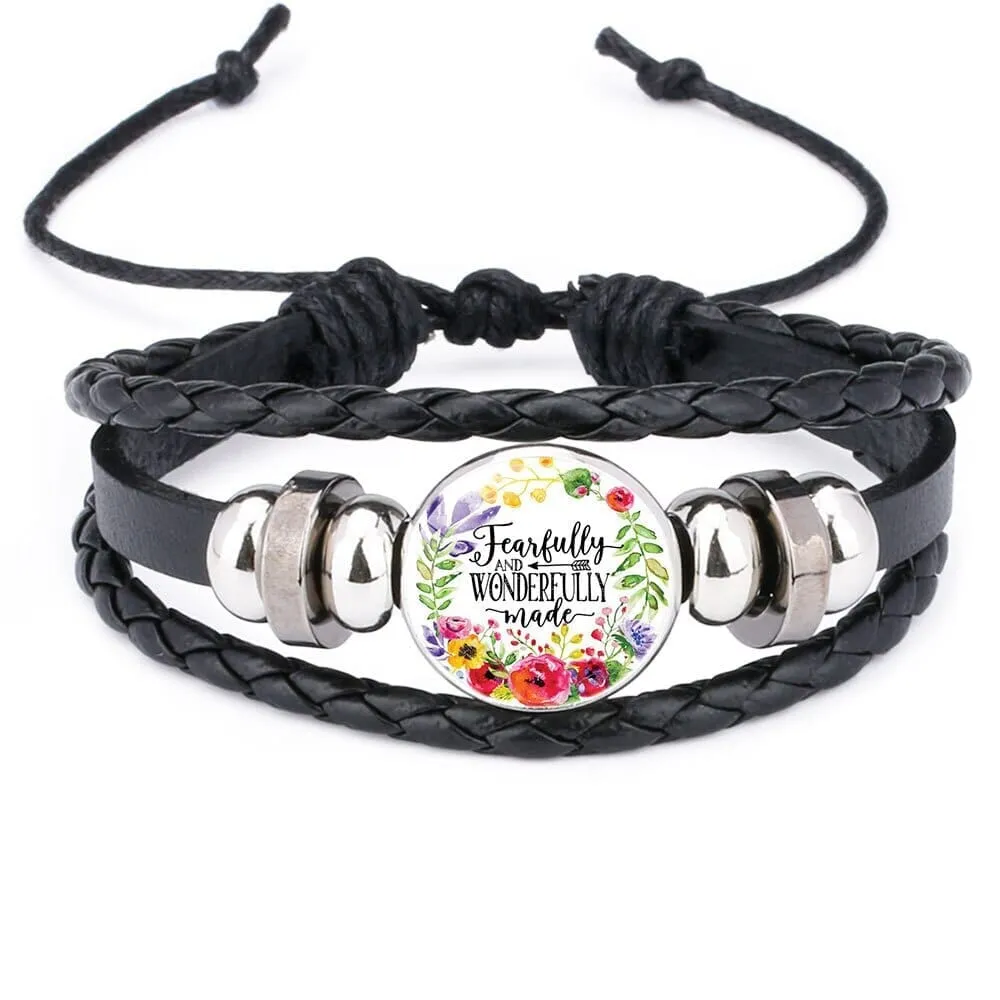 Scriptures Proverbs Charm Leather Wrap Bangle Bracelet