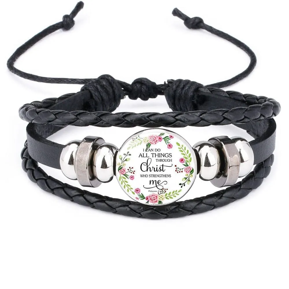 Scriptures Proverbs Charm Leather Wrap Bangle Bracelet